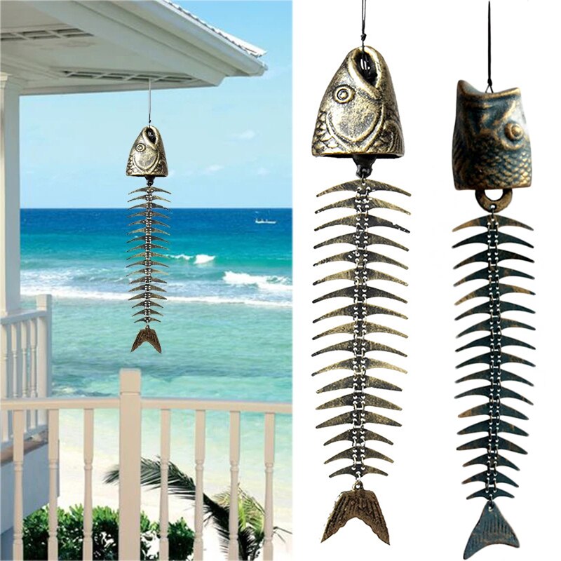 Fishbones Windgong Klassieke Retro Visgraten Windgong Ornamenten Metalen Windgong Tuin Woonkamer Balkon Decor Q