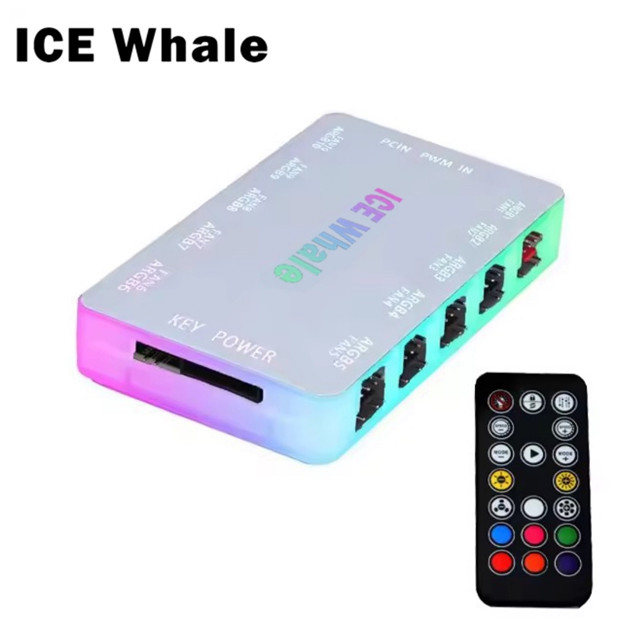 ICE Whale C10 1 to 10 PWM&ARGB Case Fan Hub Splitter 4Pin PWM 3Pin Addressable ARGB SATA Power Interface With Remote control: Light Purple