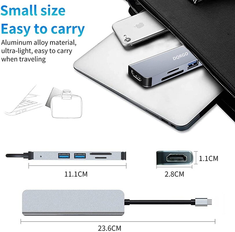 6 In 1 USB C Hub Laptop Docking Station Adapter with 87W PD Fast Charging SD TF Card Reade 4K HDMI for MacBook Pro Air Dell HP