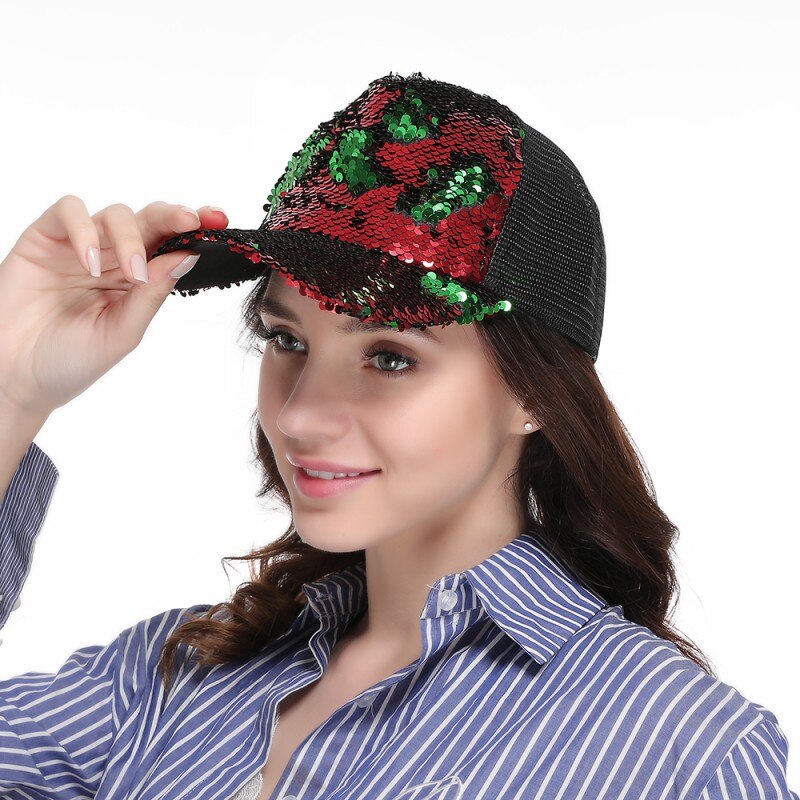 Tennis Hoed Verstelbare Unisex Vrouwen Mannen Twee-kleur Voor Mermaid Pailletten Diy Honkbal Tennis Cap Mesh Gaas Zonnebrandcrème Zon hoed !