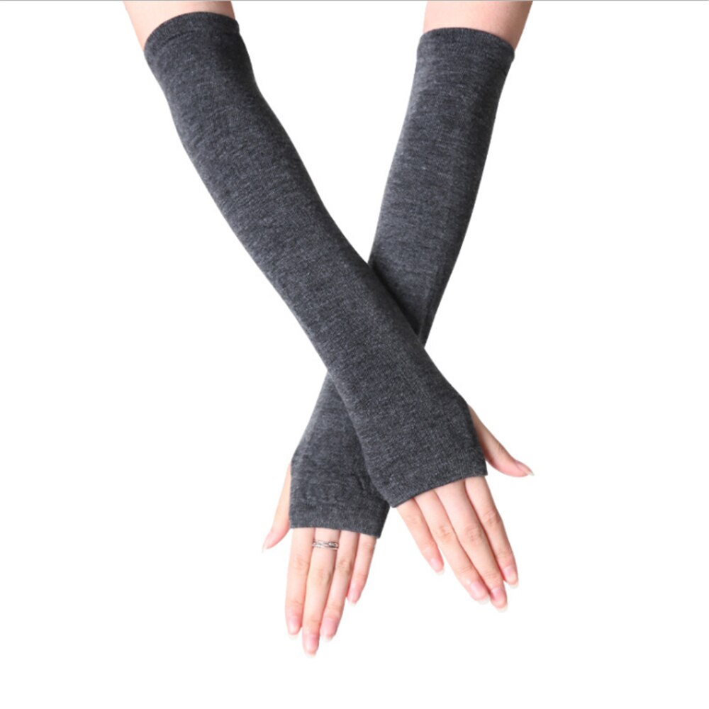 Guanti lunghi senza dita a righe da donna per ragazze guanti classici a gomito in cotone lavorato a maglia scaldamuscoli manica lunga Handschoenen: dark grey