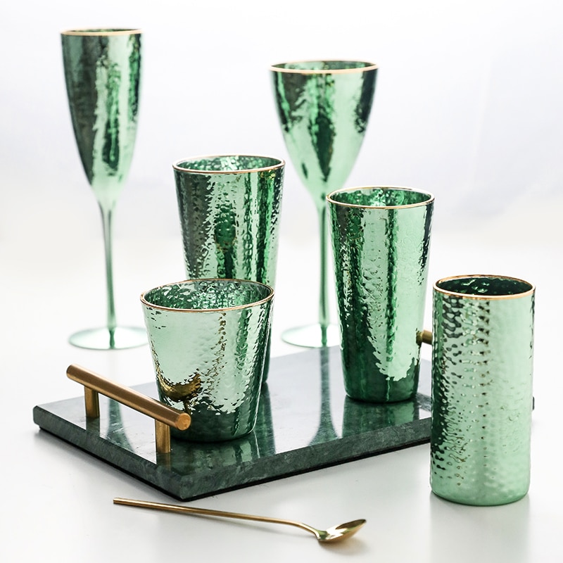 Nordic luxury green wine glass cup Goblet champagne glasses Home drinking Black tea cup milk lulu lemon water cups Drinkware