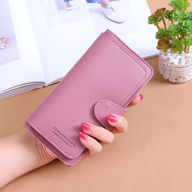 Portefeuille à loquet pour femmes, porte-cartes de grande capacité, Long porte-cartes en Pu, pince à billets Standard 6 couleurs avec poche intérieure à fermeture éclair: Dark pink