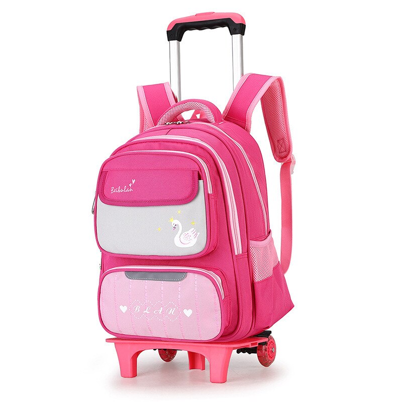 Afneembare trolley schoolrugzak tassen met wieltjes kinderschooltas jongens basisschoolrugzakken meisjes schooltassen sac a dos enfant: 2 wielen rozerood