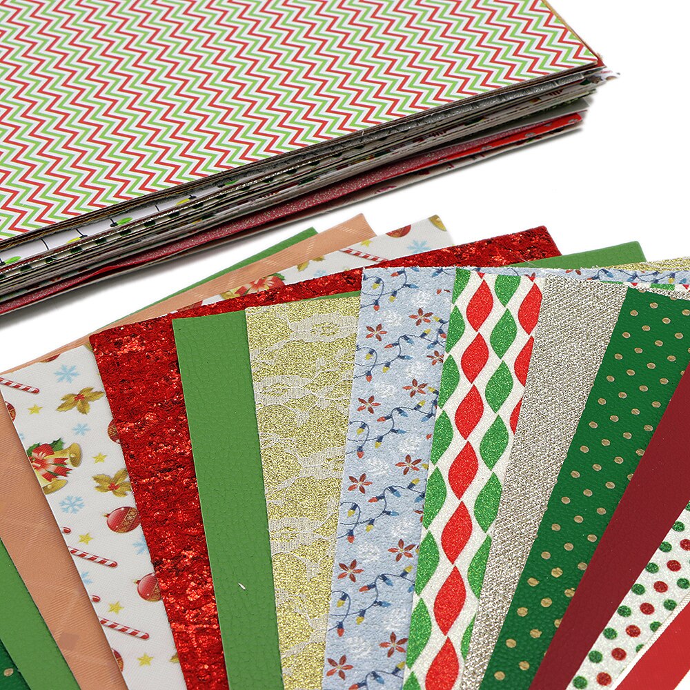 David tillbehör 10 st 20*34cm jultryckta slumpmässiga mönster konstlädertyg för rosetter för rosett handgjorda ,1 yc 12210