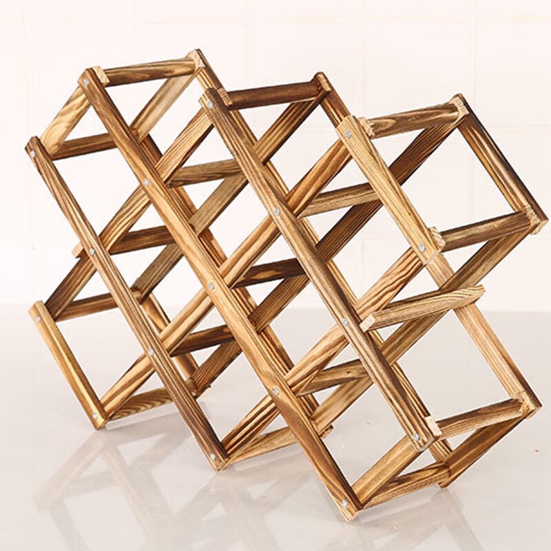 Solid Wood Folding Wine Racks Foldable Wooden Wine Stand Holder 10 Bottles Stackable Wine Cellar Racks Kitchen Bar Display Shelf