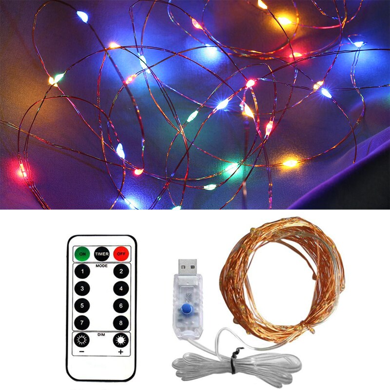 Lampki 5m/10m/20m USB lampki LED na drucie miedzianym girlanda z pilotem wodoodporne świąteczne dekoracje weselne: colorful / 5 m 50 Leds