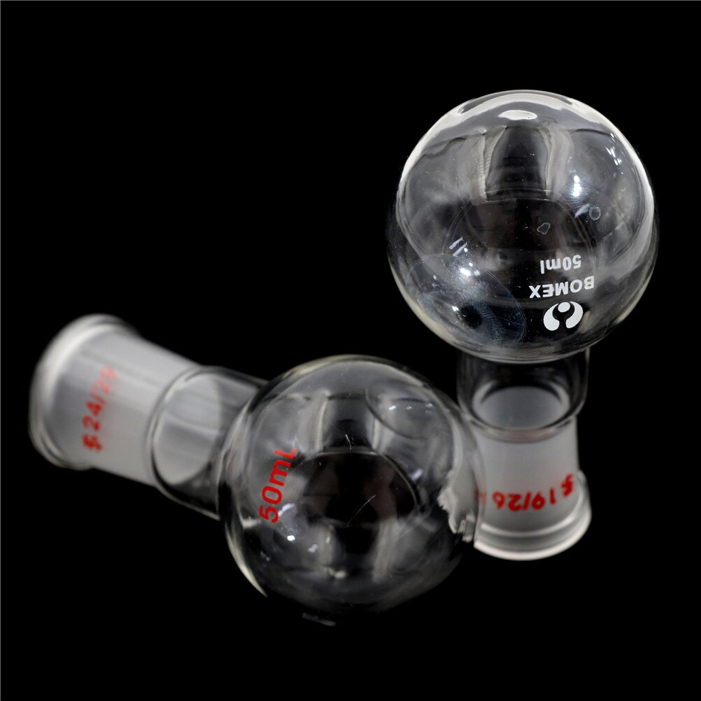 1 Uds matraz de un solo cuello química frasco de ebullición 24/29 19/26 1-Cuello 50ML Cristal de fondo redondo de