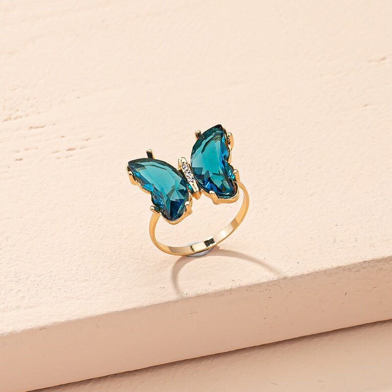 Butterfly Mood Ring Gradient Color Crystal Temperature Ring Jewelry for Women Kids Birthday Gold Butterfly Rings: R702