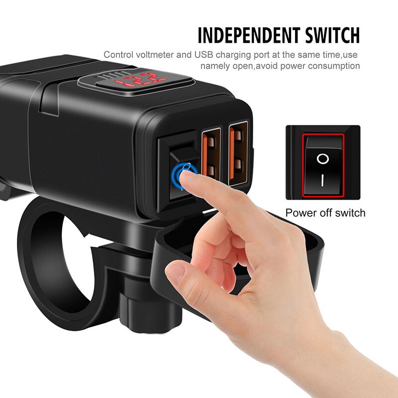 Dual QC 3.0 USB Motorcycle Accessories Motorbike USB Digital Voltmeter Adapter