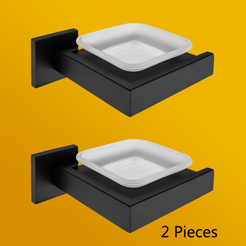 Wall Mounted Soap Dish With Glass Dish Black Bathroom Accessories SUS304 Stainless Steel Black Soap Dish Holder: 2 Black Soap Dish
