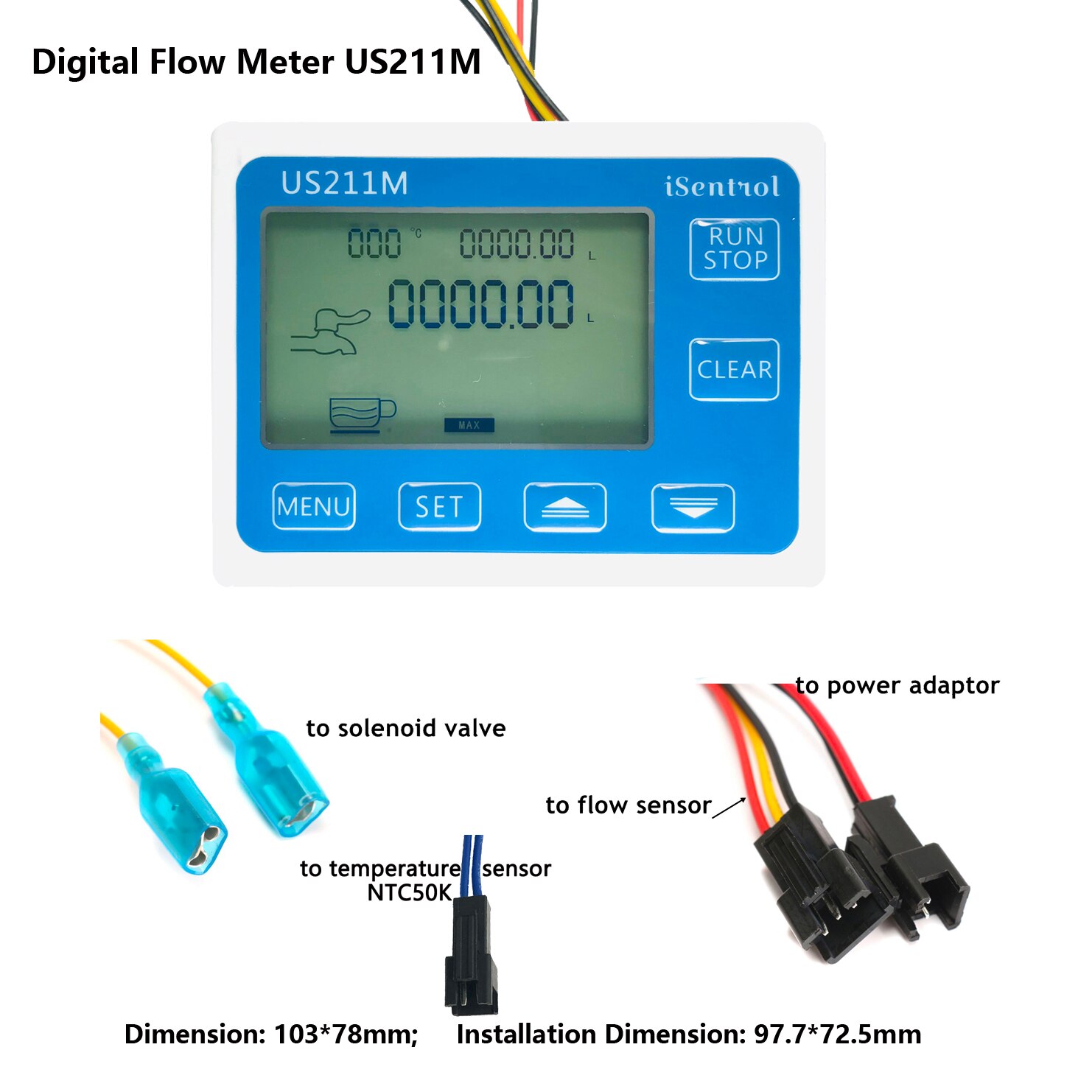 US211M Water Flow Meter Totalizer with SUS304 Stainless Steel USS-HS21TI 1-30L/min Liquid Meter with Temperature Nipple iSentrol: Digital Flow Meter T