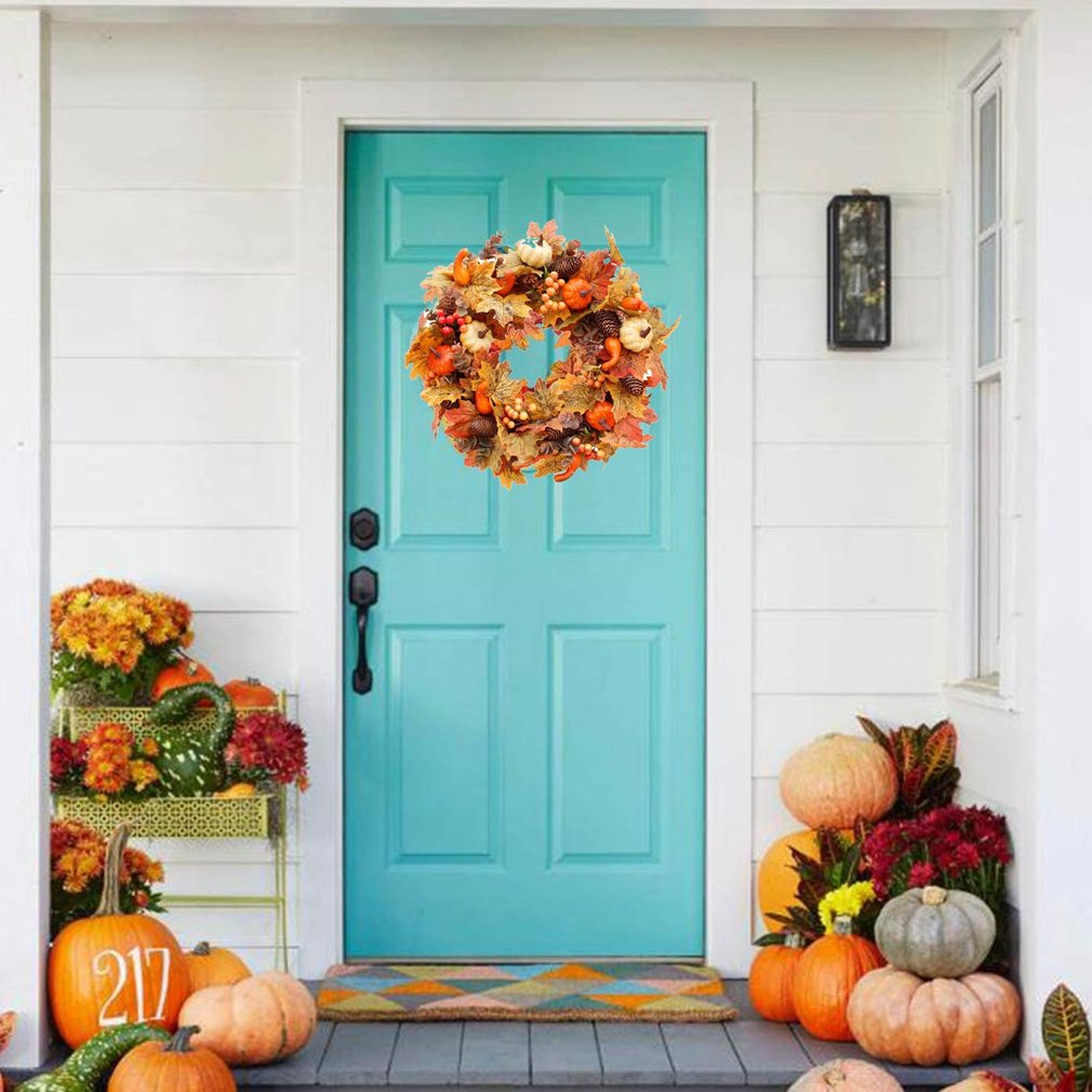 Christmas Wreath Thanksgiving Harvest Festival Wreath Autumn Decoration Wreath Simulation Maple Pine Cone Wreath