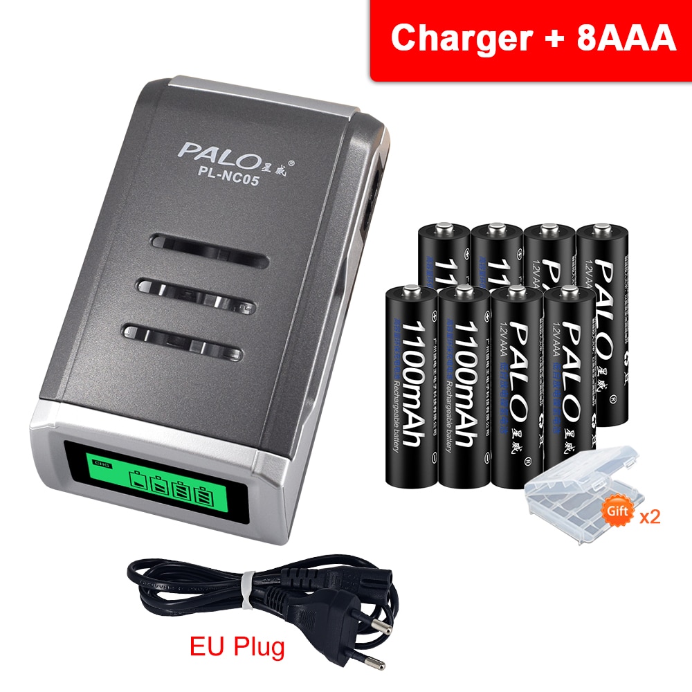 Palo 4/8/16 Pcs Originele Aaa Oplaadbare Batterij 1100 Mah 1.2V Aaa Nimh Vooraf Lading batterijen + Aa Aaa Batterij Slimme Lader Aa Aaa