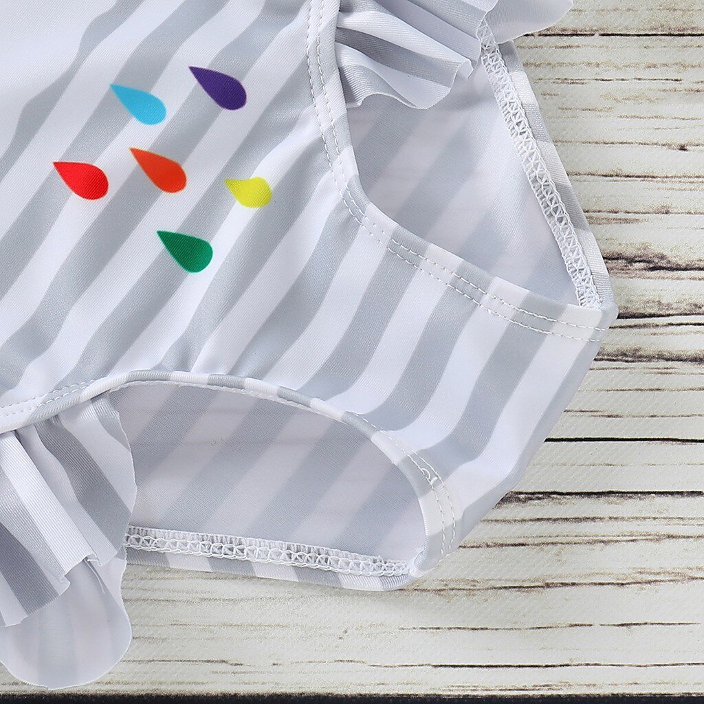 Baby Swimwear Child Kids Cute Ruffle Striped Rainbow Print One Piece Swimsuit swimwear купальник для девочки#GH