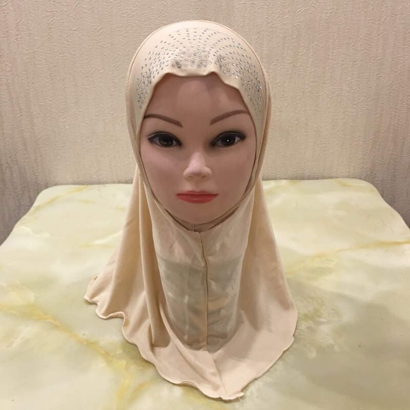 H003 fit 2-7 lat mała dziewczynka hidżab kapelusze z koronką muzułmańska chusta islamska chustka na głowę kapelusz amira pull on headwrap: beige