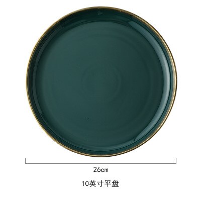 Zielone naczynia ceramiczne i talerze zestawy złota wkładka płyta stek talerz zastawa stołowa miski talerze obiadowe wysoka porcelanowa zastawa stołowa: 10 cal plate