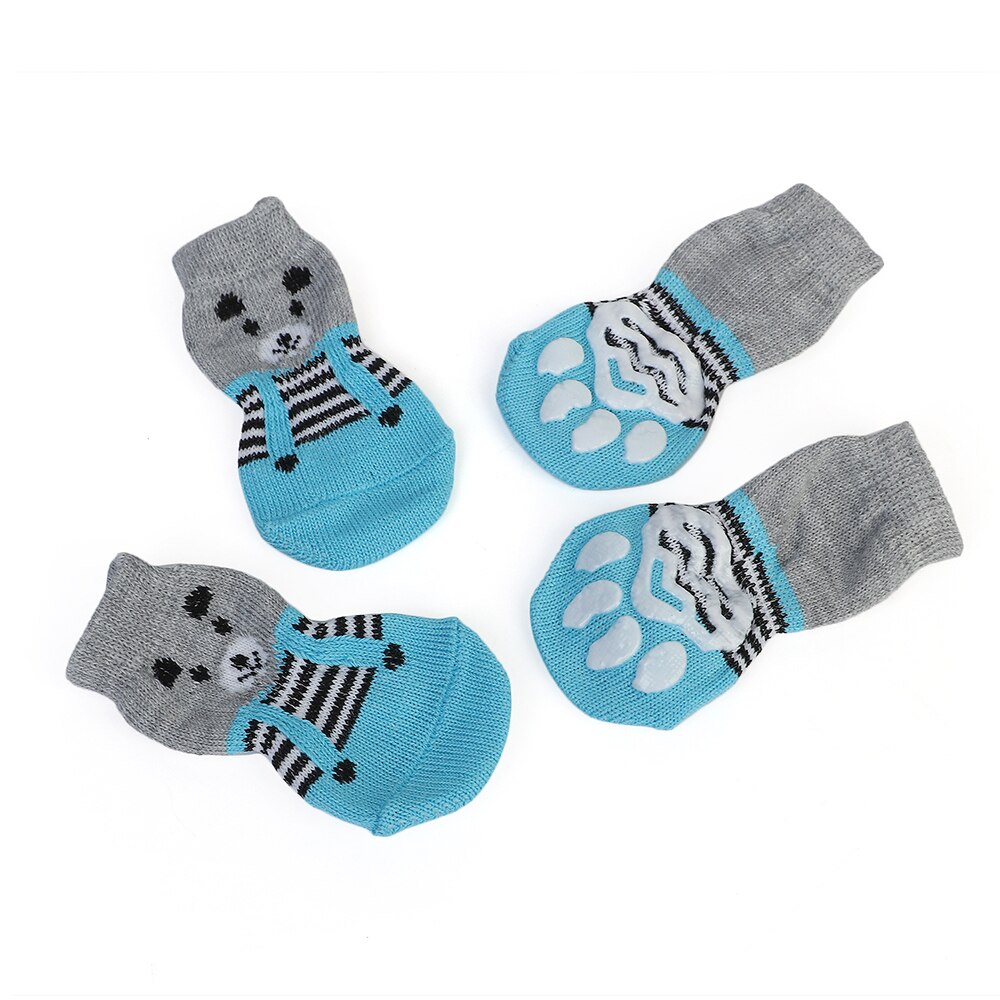 Winter 4pcs/set Puppy Kitten Socks Cute Non-Slip Dogs Cats Socks Indoor Warm Pet Shoes for Chihuahua Small Dog Accessories Stuff: blue gray / S