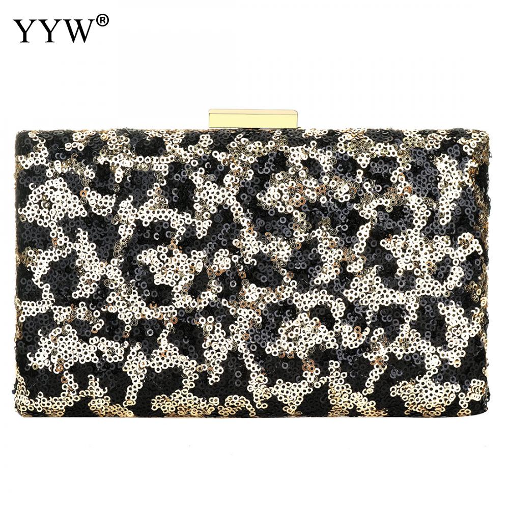 Pailletter leopard box clutch taske aften fest clutches over skulderen crossbody taske med kæde vintage krystal nat bolsa feminina: Nummer 3