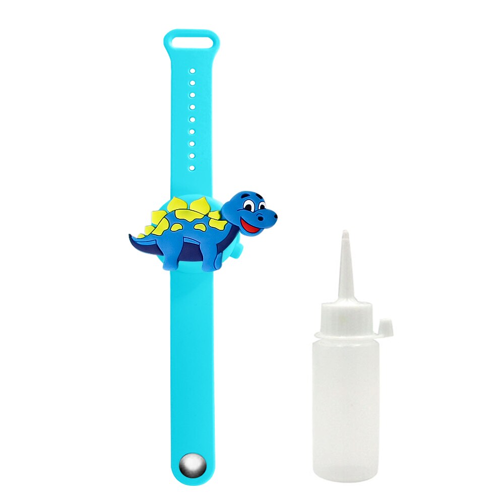 Portátil niños pulsera de mano dispensador de dinosaurio, unicornio desinfectante de manos Gel de pulsera mano apoyo muñeca desinfectante pulsera: blue dinosaur