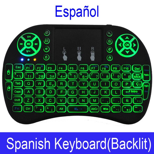 Vmade I8 Mini Draadloze Backlit Toetsenbord 2.4Ghz Russisch Engels Spaans 3 Kleur Air Mouse Voor Laptop Smart Mini Android tv Box: i8 Spanish Keyboard