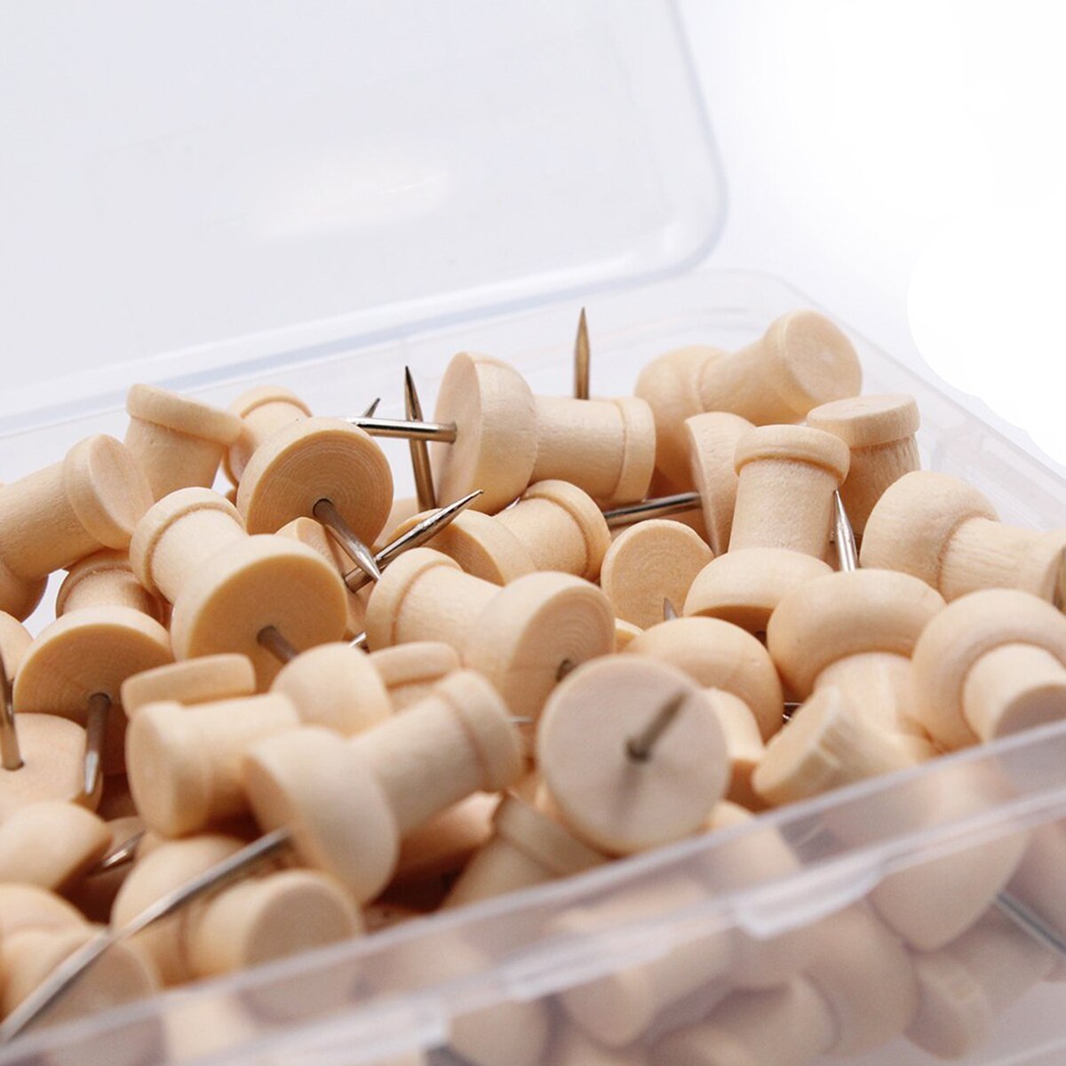 80pcs H-Shape Wood Decorative Push Pins, Wood Head and Steel Needle Point Thumb Tacks for Photos, Maps and Cork Board