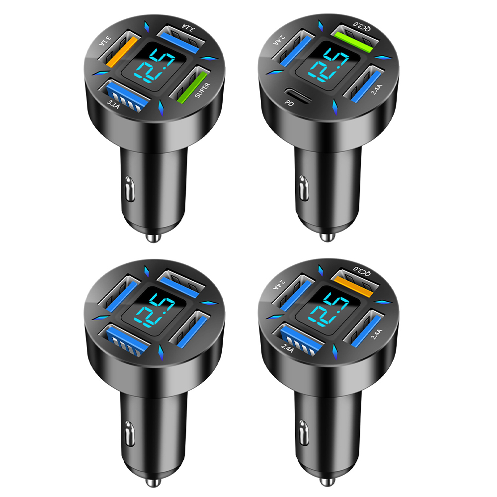 66 W Auto Volt Meter 4 Poorten USB Autolader Snel Opladen PD Quick Charge 3.0 USB C Auto telefoon Oplader Adapter Voor Telefoon Voltmeter