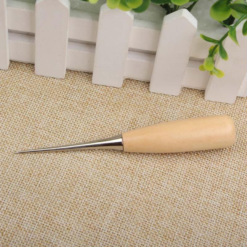 Handmade Leather Awl Solid Wood Handle DIY Sewing Awl Needles Shoes Repair Tool Needle Leather Tool sewing accessories E5M1