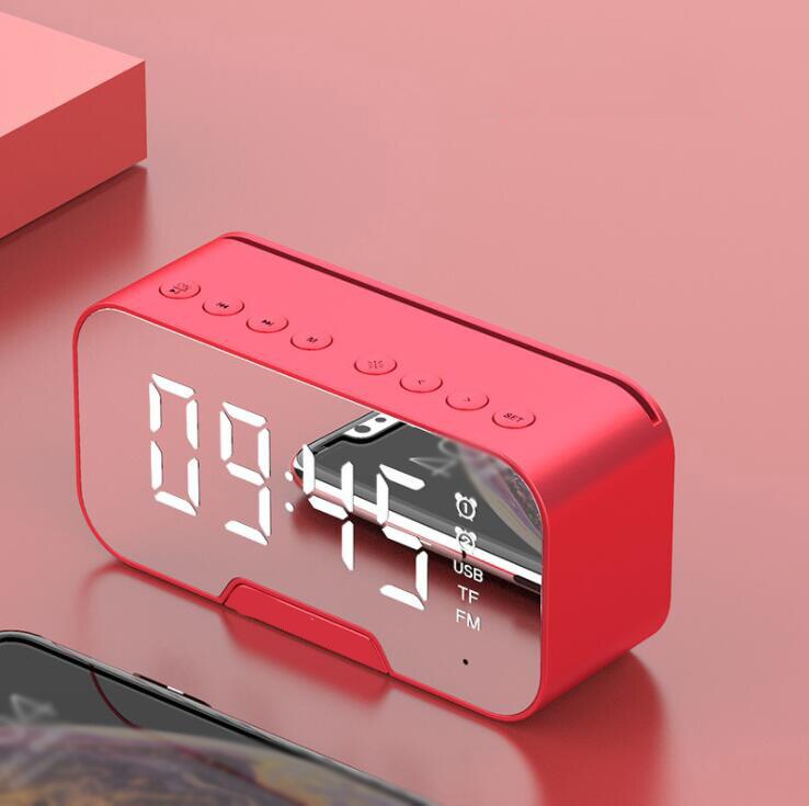 LED Mirror Bluetooth Alarm Clock Multifunction Wireless Subwoofer Music Player Electronic Digital Table Clock Home Decoration: Red