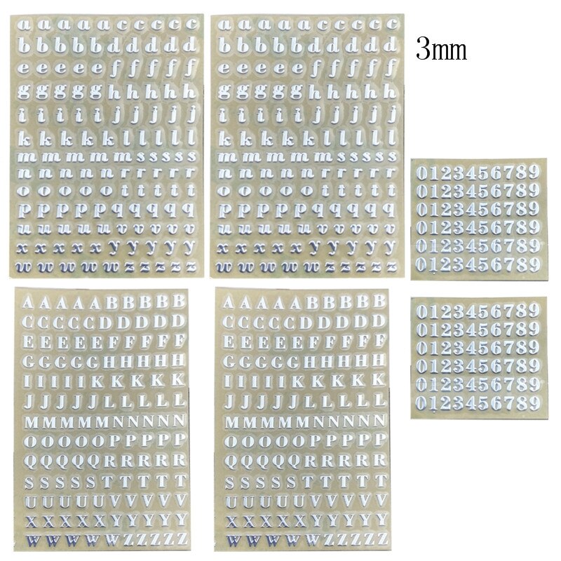 1/5/6Pcs 1/3/4/9mm litery alfabetu numery Chunky Glitter żywica epoksydowa dekoracyjne naklejki