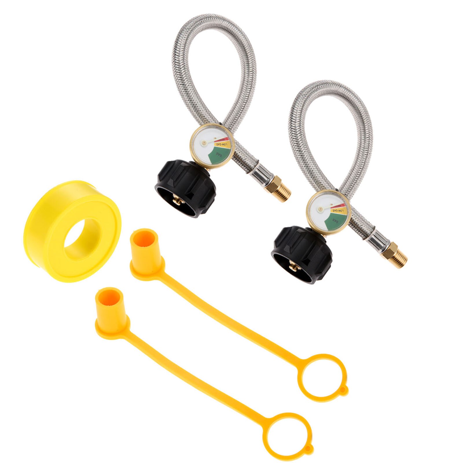1/4" NPT RV Propane Hose With Gauge Set Propane Hose Connector For Regulator With 1/4" Female NPT Inlet Dust Cover Thread Tape