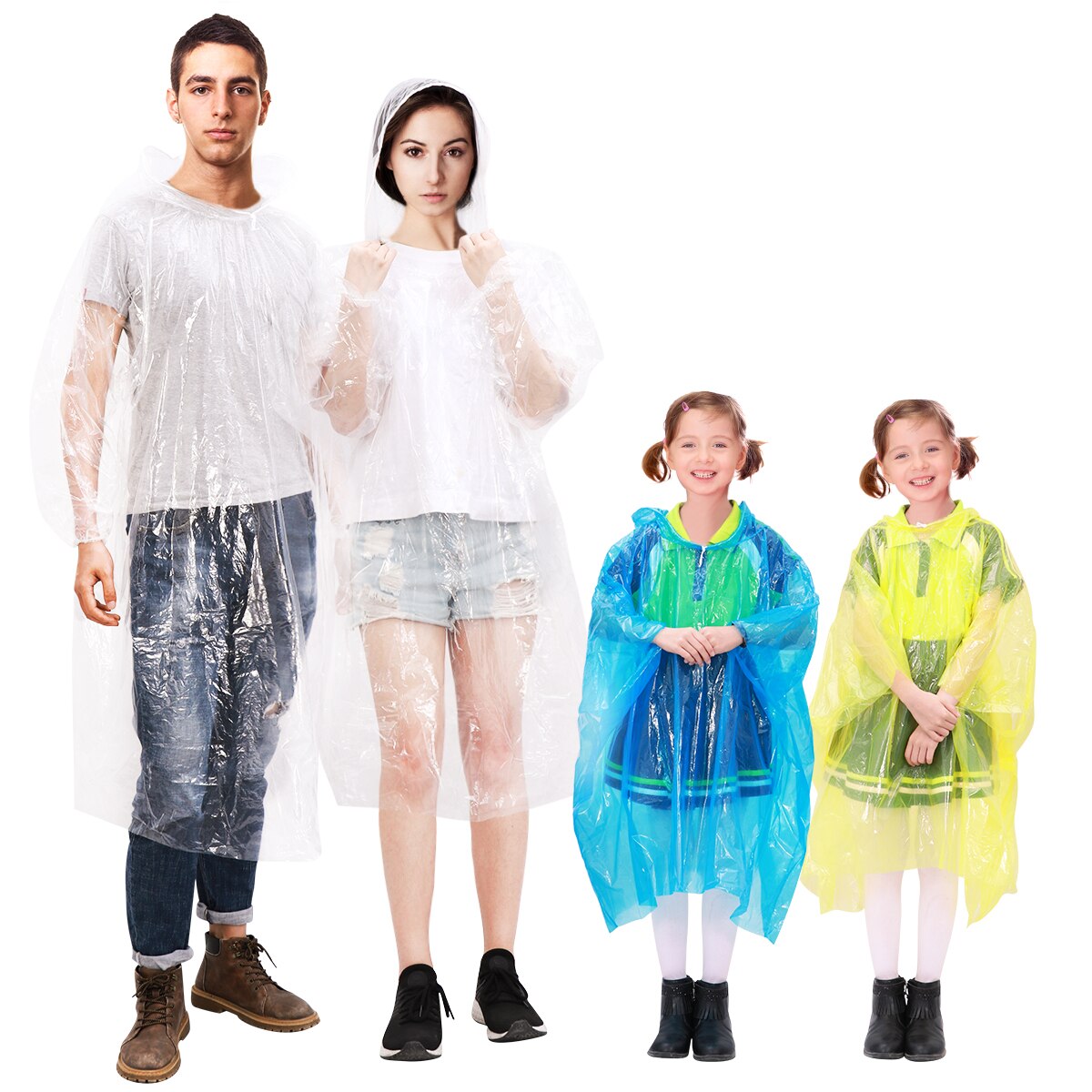 MOVTOTOP 10PCS Duurzaam Emergency Draagbare Unisex Wegwerp Regenkleding Regen Poncho voor Mannen Vrouwen Kids Volwassenen