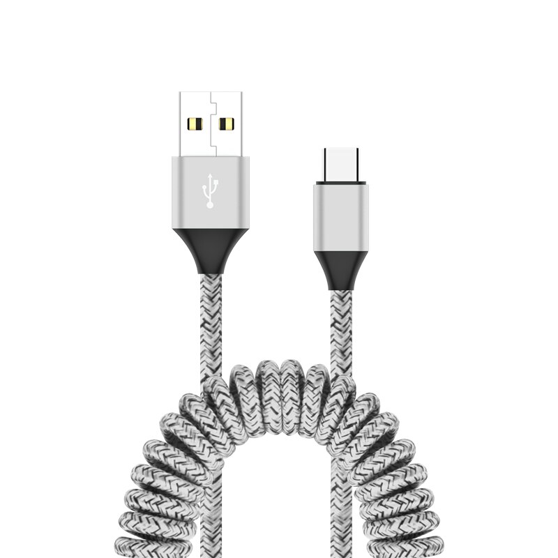 Sprężynowy chowany kabel ładujący typ C mikro USB elastyczny elastyczny kabel robić ładowarki kabel robić synchronizacji danych typ-c Kable android: Srebrny / For Micro USB