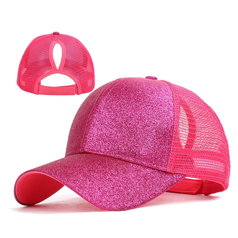 Bonés de beisebol de rabo de cavalo feminino malha chapéu de lantejoulas alta messy bun caminhoneiro pai chapéu de verão ponycap chapéu de sol para o verão sprng outono: Brick red