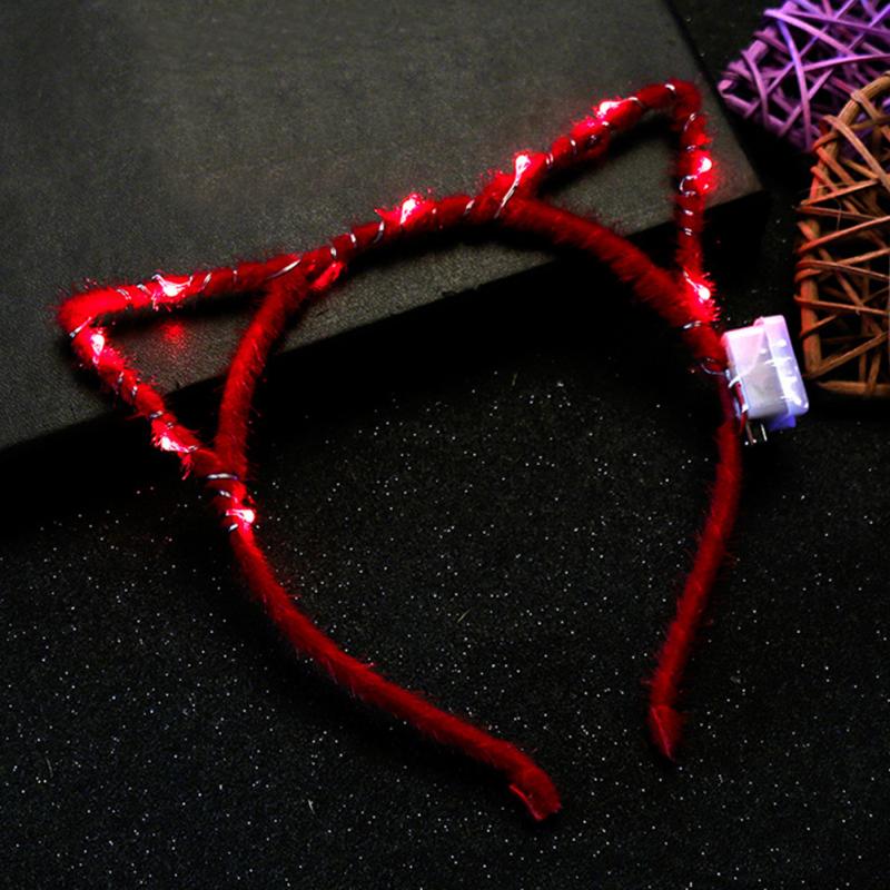 1PC mignon chat oreille en forme de LED bandeaux fête allumer clignotant tenue de fête noël cheveux accessoires lueur fête fournitures: Red