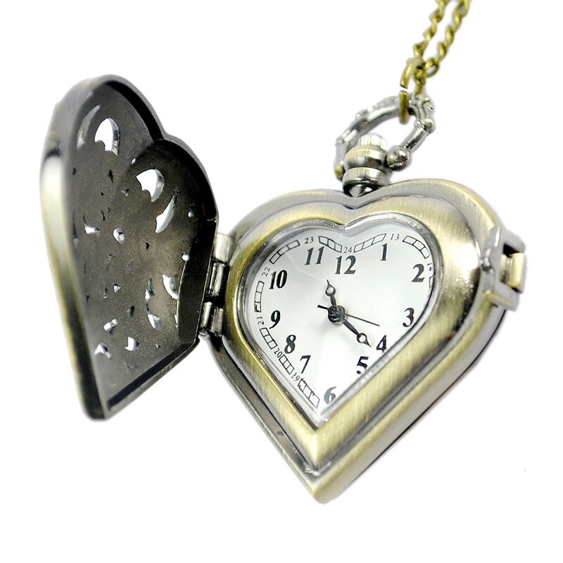 Hul hjerte form kvarts fob lommeur med genser kjede halskjede til kvinner jenter tt@ 88