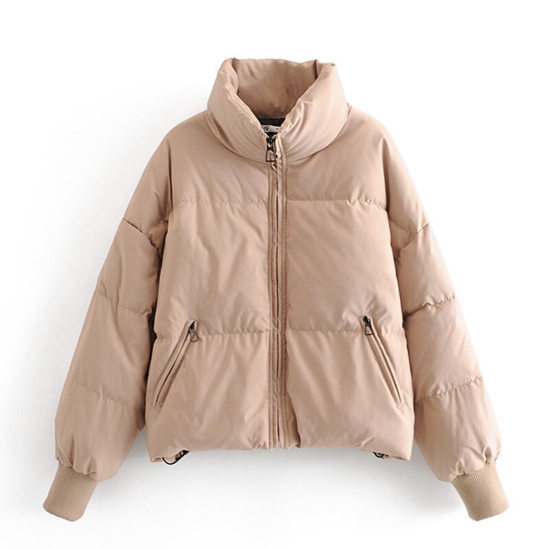 Rr solid lösa parkas dam vinter tjocka turtleneck rockar dam blixtlås bomullsjackor kvinnlig dam jae: Wfpk 2834 kaki / M