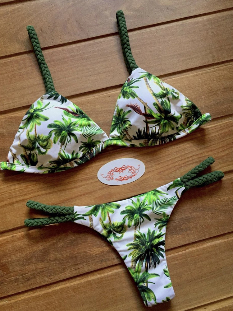 Sexy Bikini Set 2 piece Stamp Sport Swimwear Women Beachwear Push-Up Padded Swimsuit Bodysuit Exquisite Bather: M / Champagne