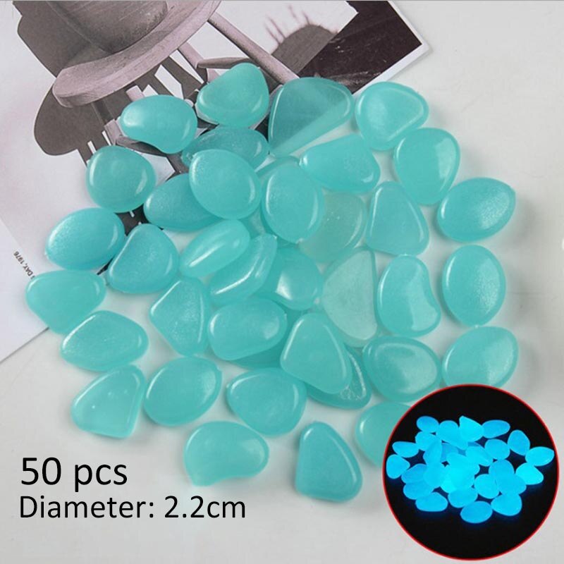 50 stuks/pak glow in the dark stenen tuindecoratie aquariumbodem landschap gloeiende stenen kunsthars lichtgevende stenen: Lichtblauw