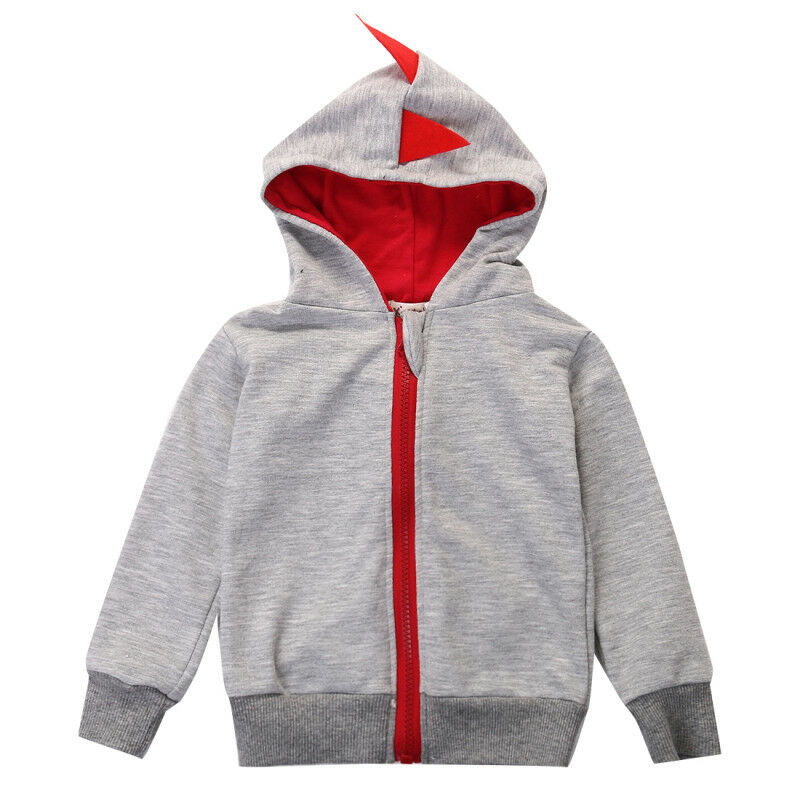 Baby Infant Kid Boy Cartoon Dinosaur Zipper Hoodie Tops Jacket Coat Outwear 0-3Y: Gray / 24M