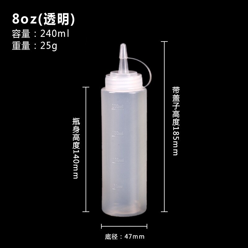 8oz 12oz elastyczna butelka plastikowa sos ocet olej Keczup sos Cruet akcesoria kuchenne sosjerka plastikowy dozownik przypraw: 8oz jasny