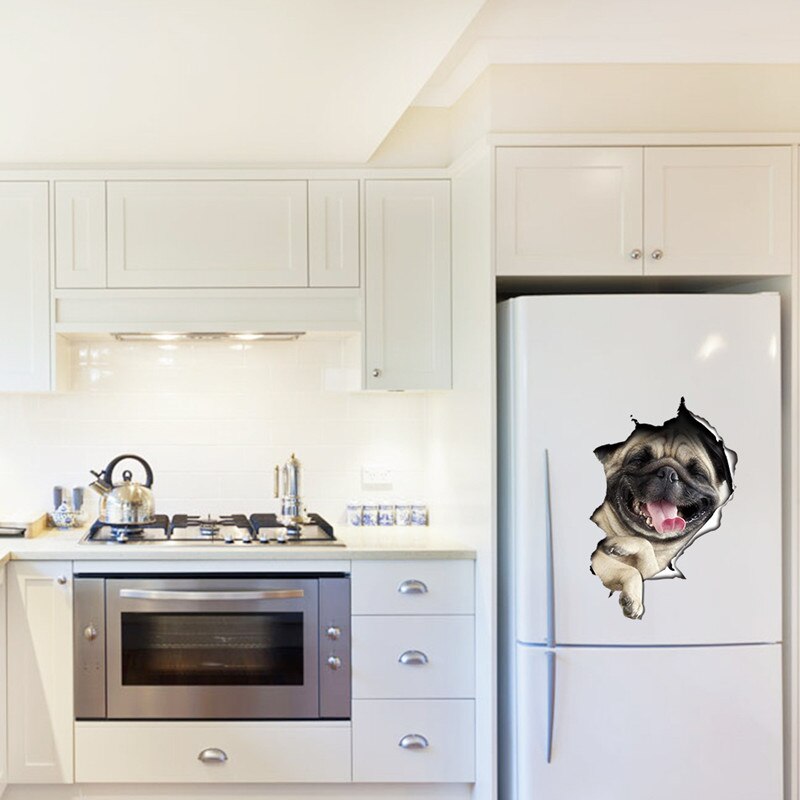1 Stuks Achtergrond Stickers Leuke 3D Hond Behang Decoreren Badkamer Wc Woonkamer Home Decor Decal