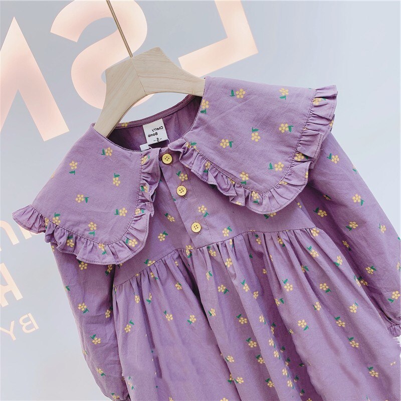 Autumn Girls Long Sleeve Princess Dress Kids Cotton Floral Dresses