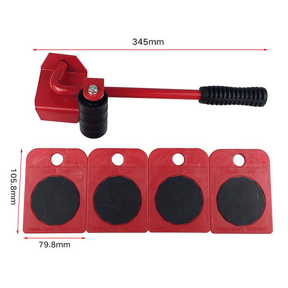 5pcs set Moving House Cleaning Mover Tool Furniture Mover Set Transport Lifter Heavy Stuffs Moving Wheel Roller Bar Hand Tools: 01