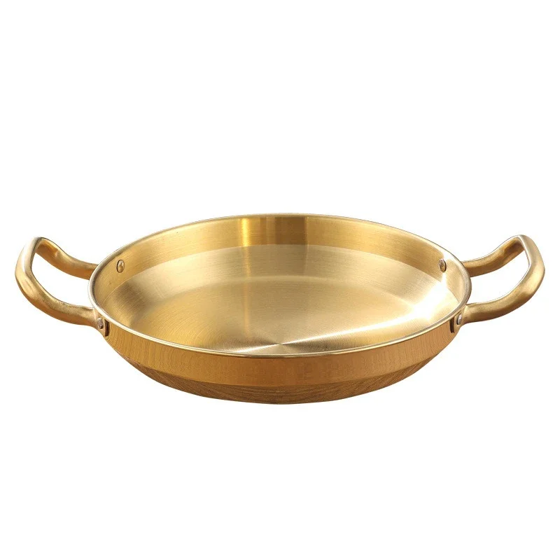 Cuenco de olla seca de acero inoxidable, olla de arroz de mariscos españoles, olla del Ejército Coreano dorada, sartén comercial gruesa de doble oreja