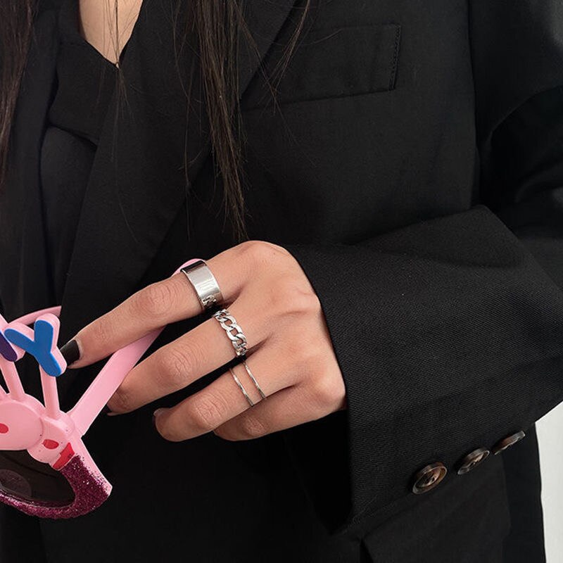 costume jewelry stainless steel ring hip hop punk style women's ring set grunge aesthetic jewelry ring cool accessories