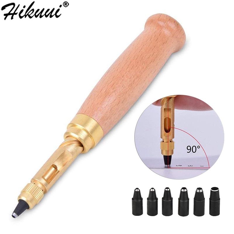 Jeu de poinçons amovibles pour le cuir, perceuse de reliure à vis automatique japonaise avec 6 tailles de pointe 1.5-4mm pour trou de papier de ceinture en cuir artisanal