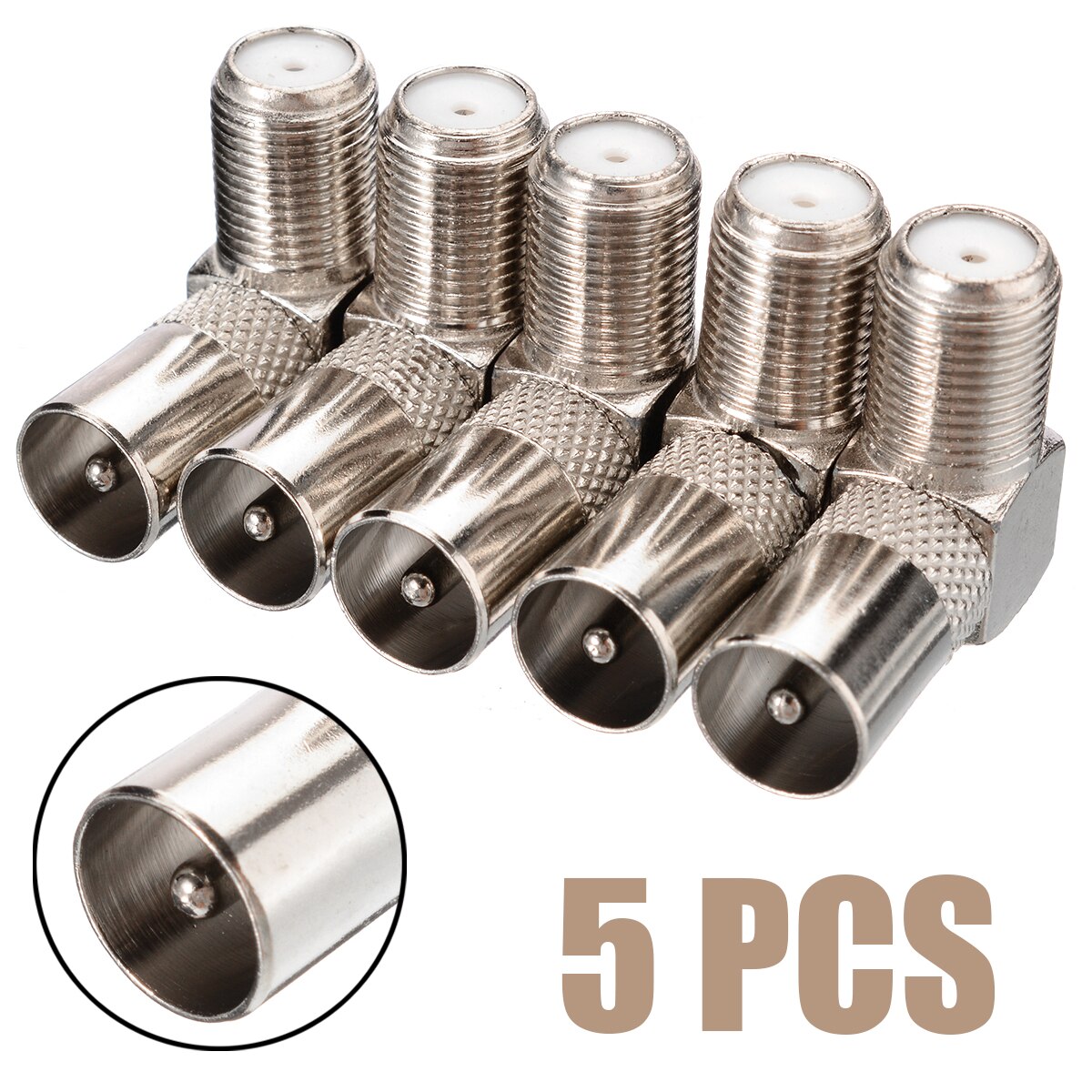 Newest 5pcs Right Angle 90 Degree TV Aerial ABS Silver Antenna Cable F Female To Male Connector Adapter 24x22mm