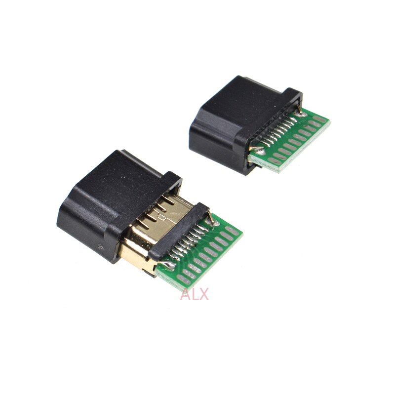 5 stk 19 pin 19p hdmi hun jack/socket stik med printkort loddetype med plastik skal