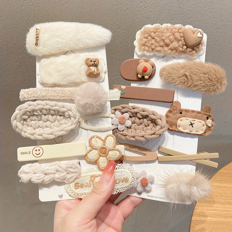 9/10 pçs inverno de pelúcia pino de cabelo bonito floral arco presilhas para meninas bebê headwear meninas crianças acessórios para o cabelo princesa grampos de cabelo